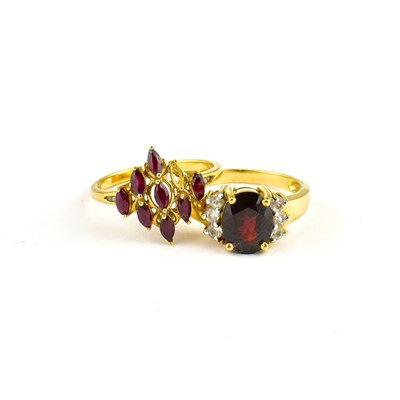 Lot 765 - A 9ct gold ruby cluster ring, size O, approx....