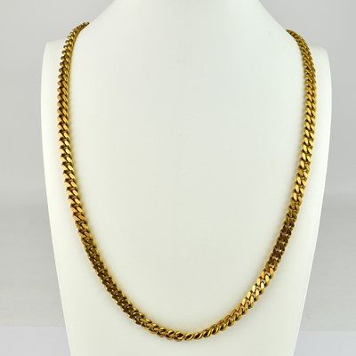 Lot 840 - A 9ct gold flat curb link necklace with...