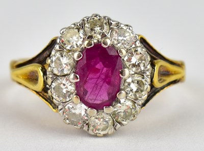 Lot 761 - A 9ct gold ring with claw set oval cut ruby...