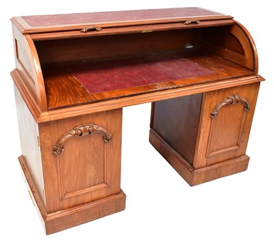 Lot 36 - A reproduction mahogany tambour top desk with...