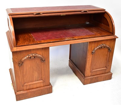 Lot 36 - A reproduction mahogany tambour top desk with...