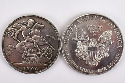 Lot 707 - Two silver coins comprising an 1896 Victorian...