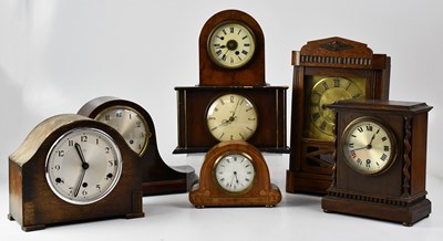 Lot 114 - Seven early/mid-20th century mantel clocks,...