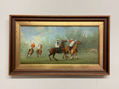 Lot 340 - A LERREN; oil on board, polo players, signed...