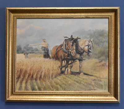 Lot 2582 - DAVID NEWCOMBE; oil on board, farmer and...