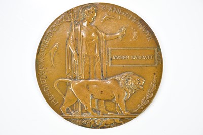 Lot 1566 - A WWI bronze memorial plaque, named to Joseph...