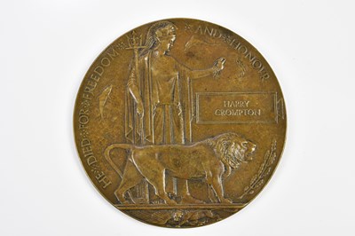 Lot 1562 - A WWI bronze memorial plaque, named to Harry...