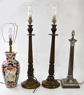 Lot 2232 - A silver plated Corinthian column table lamp,...