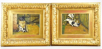 Lot 2572 - UNATTRIBUTED; a pair of oils on canvas, dogs...