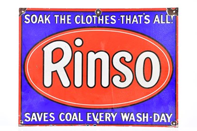 Lot 1037 - RINSO; a reproduction enamel sign, 'Soak the...