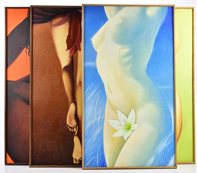 Lot 2638 - EROTICA; a set of four oils on canvas, Seasons...