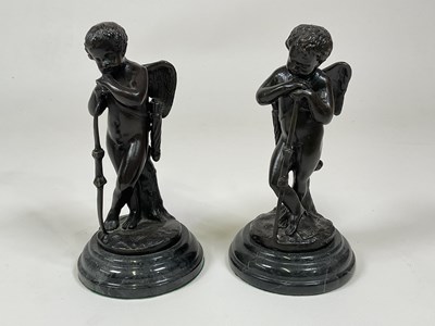 Lot 148 - AFTER AUGUSTE MOREAU; a pair of bronze putti...