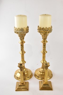 Lot 2199 - A pair of Gothic style ecclesiastical altar...