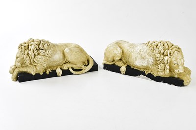 Lot 400 - A pair of modern Canova style lions, length...