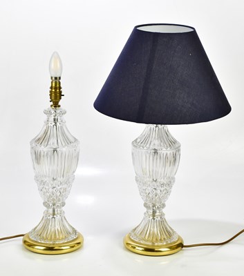 Lot 2206 - A pair of glass urn shaped table lamps, height...