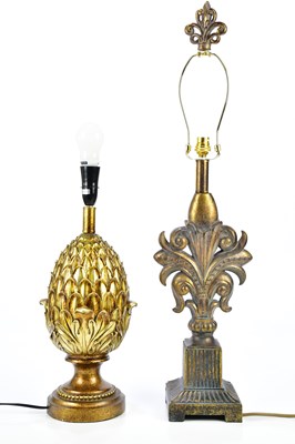 Lot 2208 - A modern gilt pineapple lamp, height 42cm and...