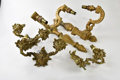 Lot 2207 - A pair of brass twin branch wall lights,...