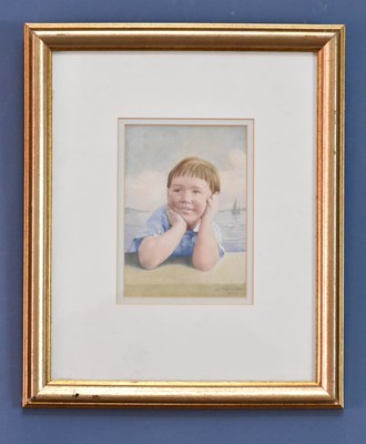 Lot 2490 - WILLIAM MAYNARD; watercolour, young boy beside...