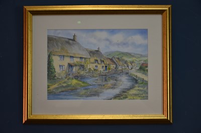 Lot 2523 - MARK KENT; watercolour, thatched cottages...