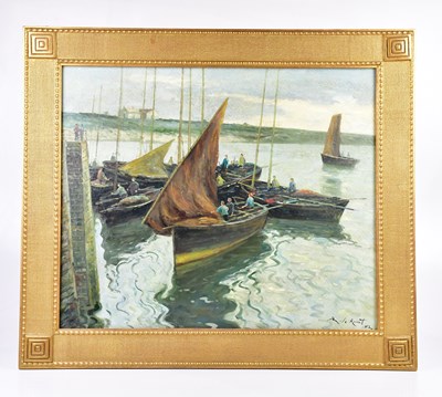 Lot 2575 - R LE ROSSETT; oil on board, fishermen with...