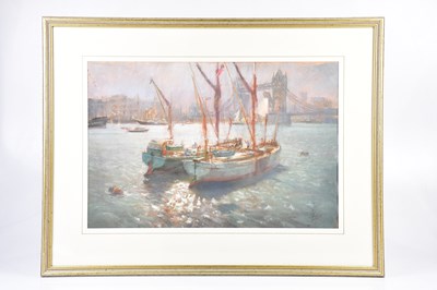 Lot 2495 - W HOLMES; pastel, River Thames, signed, 35 x...