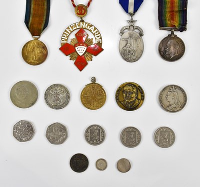 Lot 1558 - Two WWI medals comprising a 14/18 Medal and...