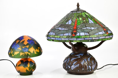 Lot 2242 - An Art Nouveau style dragonfly lamp and shade,...