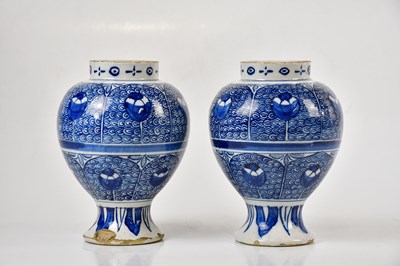 Lot 1356 - A pair of 19th century Delft baluster vases,...