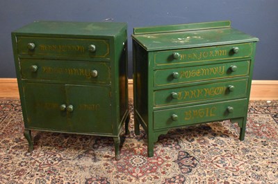 Lot 125 - Two early 20th century green painted and gilt...