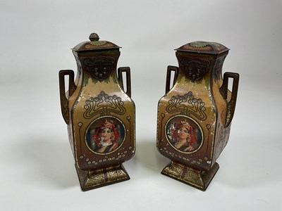 Lot 16 - A pair of Art Nouveau confectioners' tins...