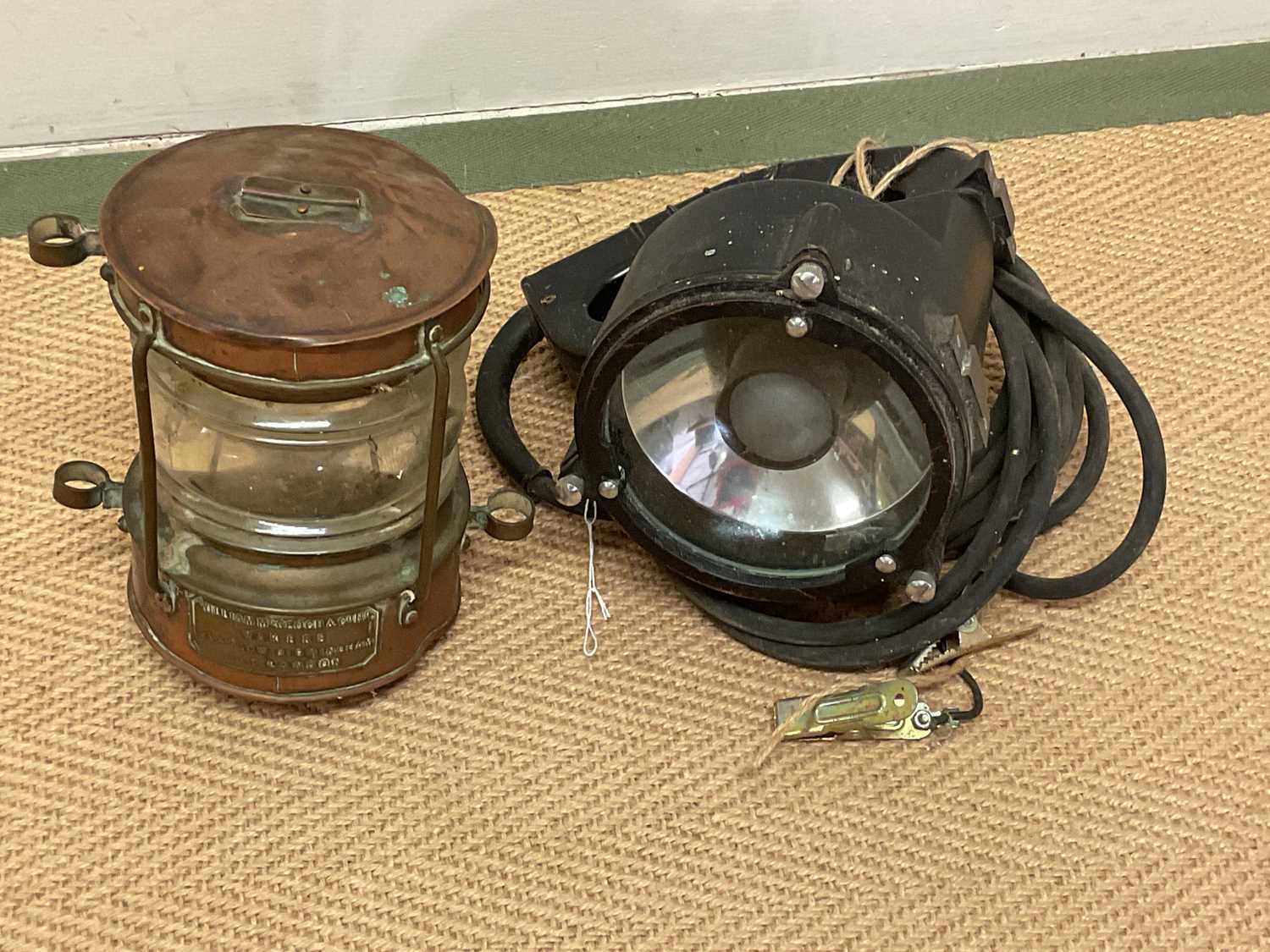 Lot 106 - A Naval Aldis lamp and a brass ship's mast light.