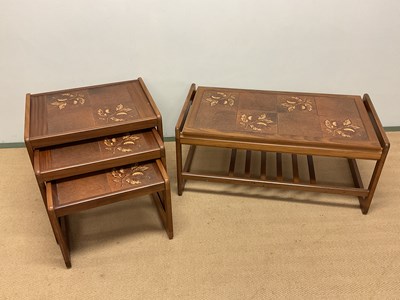 Lot 695 - A 1970 teak tiled coffee table, 43 x 97 x 49cm,...