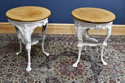 Lot 370 - A pair of white painted Britannia pub tables,...