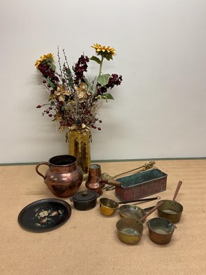 Lot 142 - A collection of copper and brass items and a...