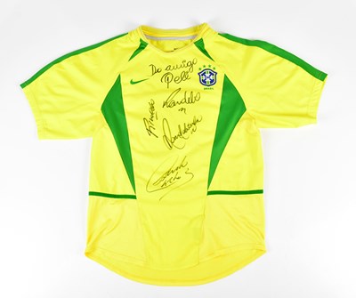 Lot 2279 - BRAZIL; a 2002 Nike football shirt, signed to...