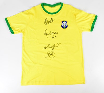 Lot 2280 - BRAZIL; a 1970s retro style football shirt,...