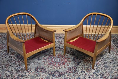 Lot 318 - A pair of mid century double cane spindle back...