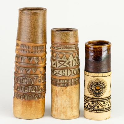 Lot 431 - LOUIS HUDSON; two cylindrical stoneware vases...