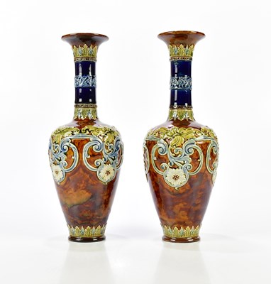 Lot 1287 - DOULTON LAMBETH; a pair of Artware vases with...