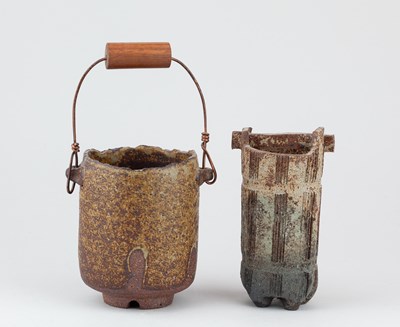 Lot 136 - DAVID WRIGHT (born 1947); a stoneware bucket...