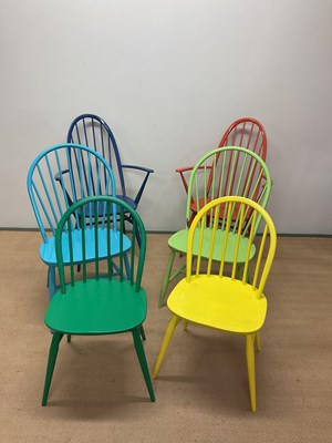 Lot 638 - ERCOL; six hoop back chairs including two...