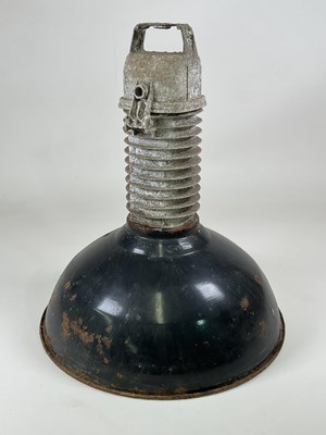 Lot 586 - A large enamel industrial pendant light, with...