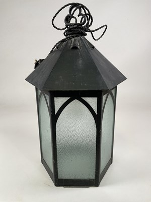 Lot 575 - A hexagonal metal framed lantern pendant light,...