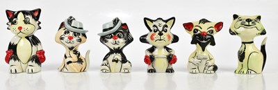 Lot 1510 - LORNA BAILEY; six ceramic models of cats,...