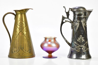 Lot 1284 - JOSEPH SANKEY; a brass Art Nouveau style jug,...