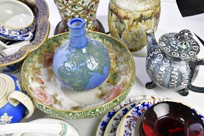 Lot 1376 - ROYAL DOULTON; a large Flow Blue bowl, vase...