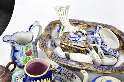 Lot 1376 - ROYAL DOULTON; a large Flow Blue bowl, vase...