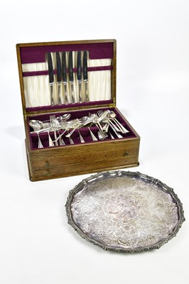 Lot 1241 - An oak cased canteen of silver plated cutlery...