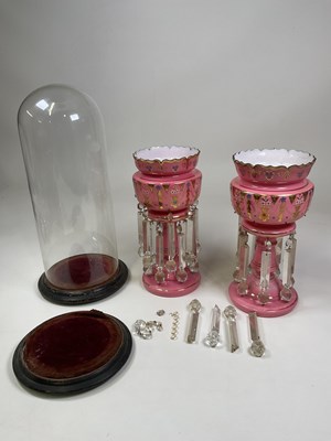 Lot 570 - A large pair of Victorian pink opaque glass...