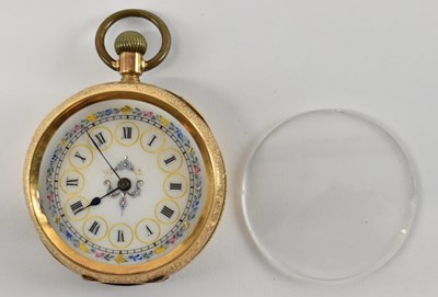 Lot 858 - A 14ct yellow gold Continental fob watch with...